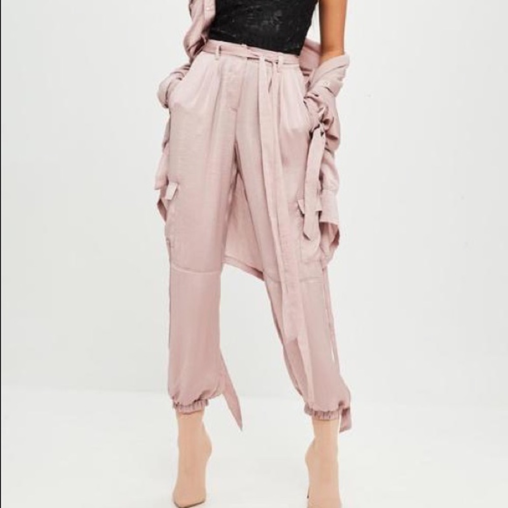 Carli Bybel x Missguided Purple Satin Cargo Pants
